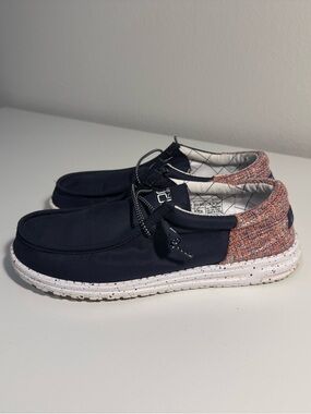 Hey Dude Navy and Rust Wally Sox Slip-On Shoes